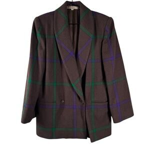 Perry Ellis Women's Brown Preppy Y2K Business Wool Blend Blazer Jacket Size 8